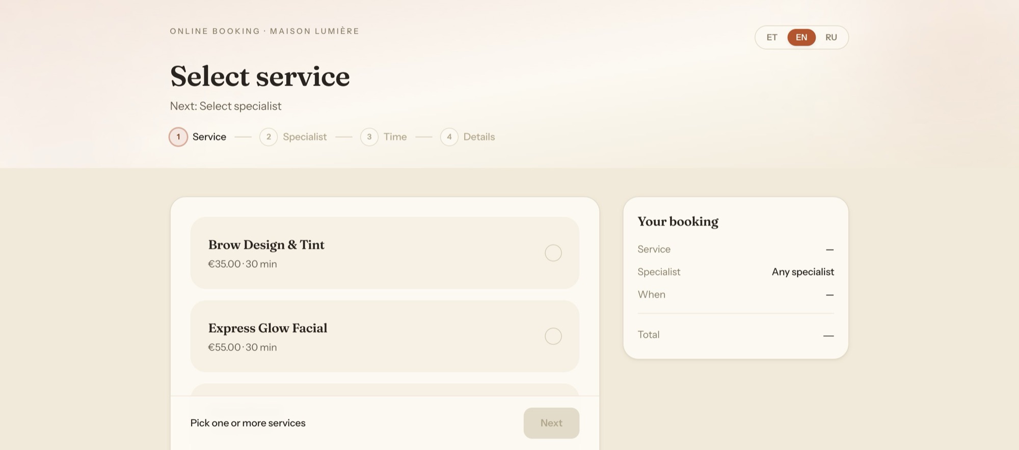 Tervita — Online booking in 10 languages
